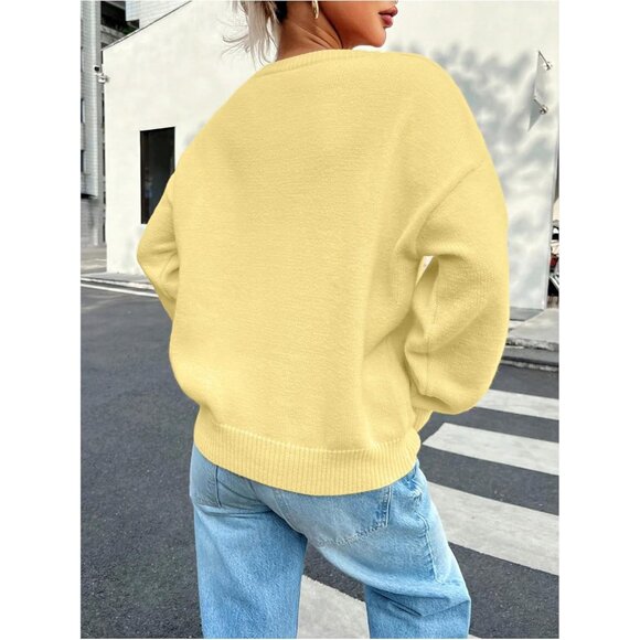 Women's Oversized Crew Neck Sweater Long Sleeve Lightweight Pullover - Picture 2 of 5